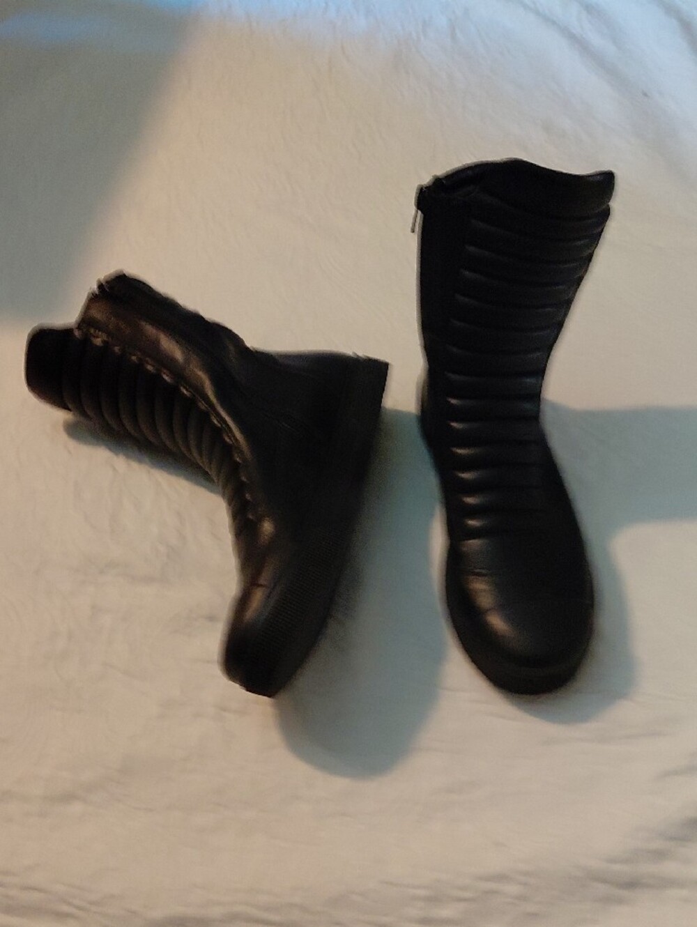Marcella Black Quilted Combat High-Top Women's Leather Boots Size 9 Size Zipper - Picture 4 of 13